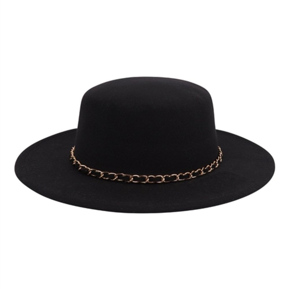 FASHION BRIM HAT W/ CHAIN ACCENT hat - Picture 6 of 7